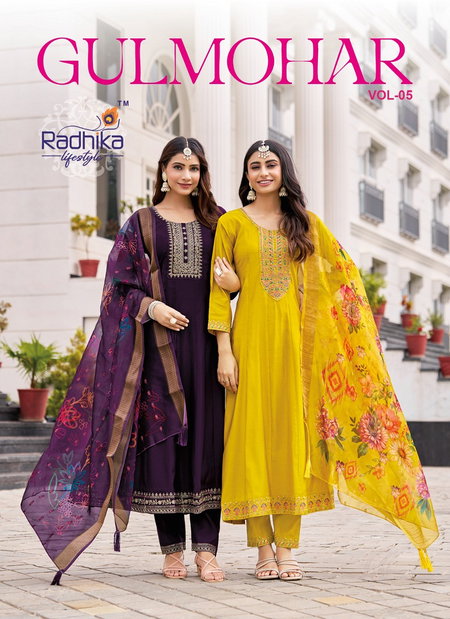 Gulmahor Vol 5 By Radhika Roman Silk Embroidered Readymade Suits Wholesale Market Surat